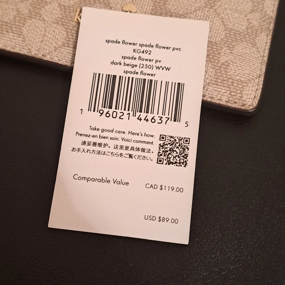 kate spade beige and cream floral logo card‎ holder